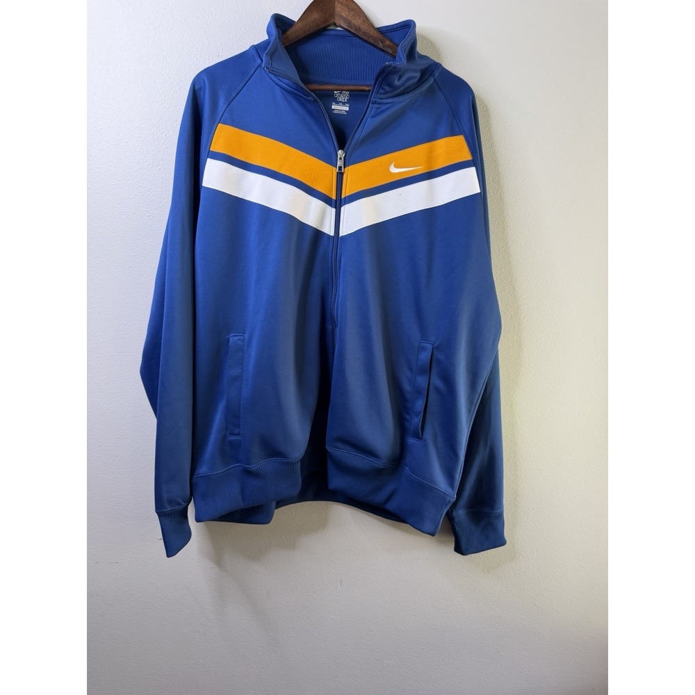 Y2K Nike Full Zip Up Sweatshirt Athletic Track Jacket Blue Striped Size XXL